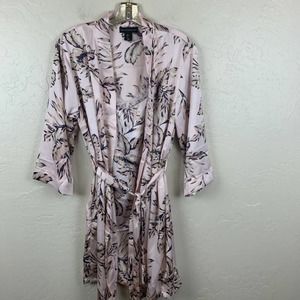House Of Harlow 1960 Womens Robe Pink Neutral Floral Belted Long Sleeve S